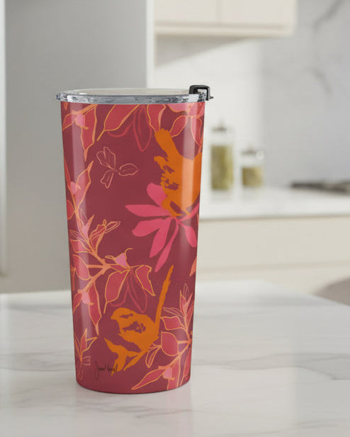 Canopy Coral Tumbler | Tropical Floral Insulated Travel Mug