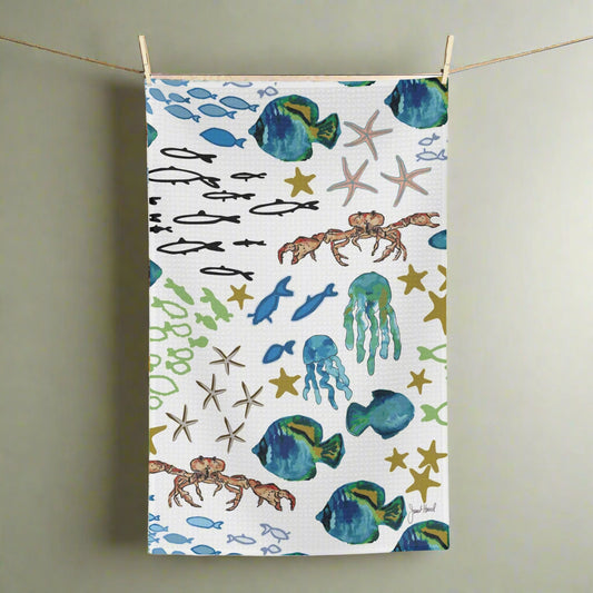 Tea Towel Microfiber "Underwater Academy" art by Janet Hoard