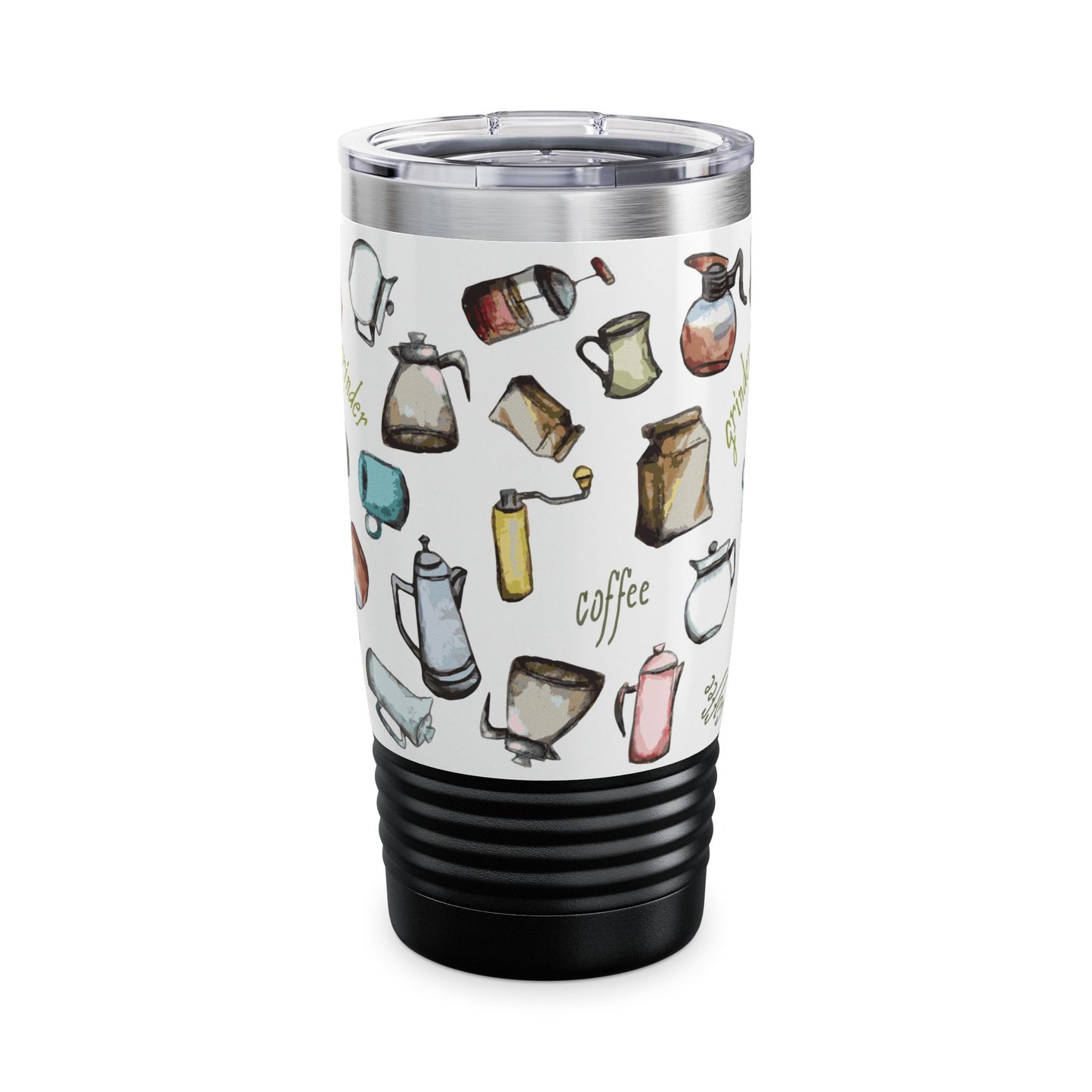 Ringneck Tumbler 20oz "Coffee Grinder White Collection" Art by Janet Hoard