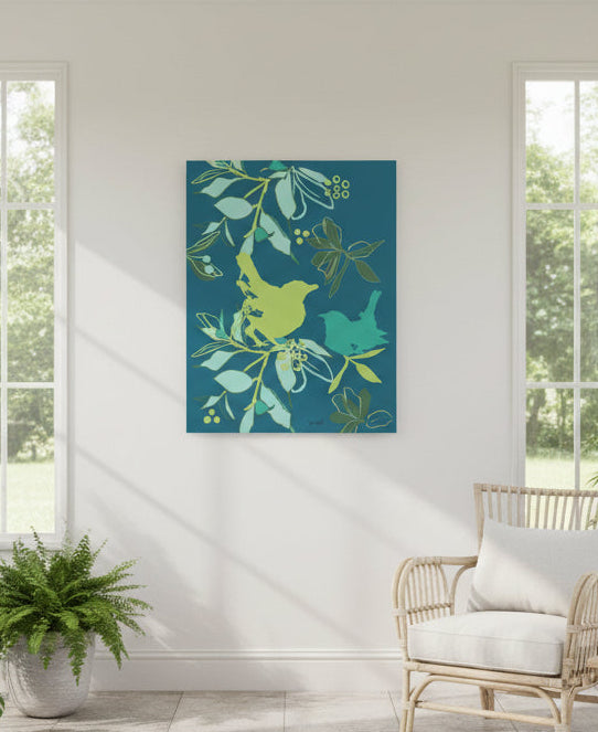 Canopy Lagoon Wall Art | Botanical Watercolor Leaf Print in Teal and Green