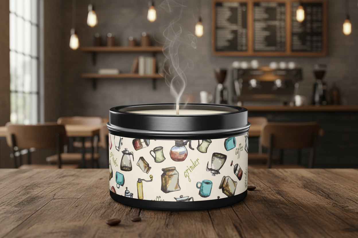 Coffee Scented Tin Candle | Coffee Grinder Art | Cozy Kitchen Decor