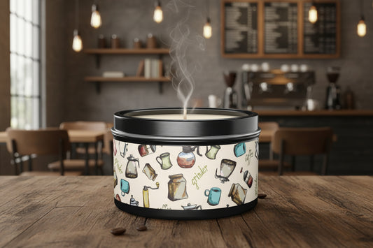 Coffee Scented Tin Candle | Coffee Grinder Art | Cozy Kitchen Decor