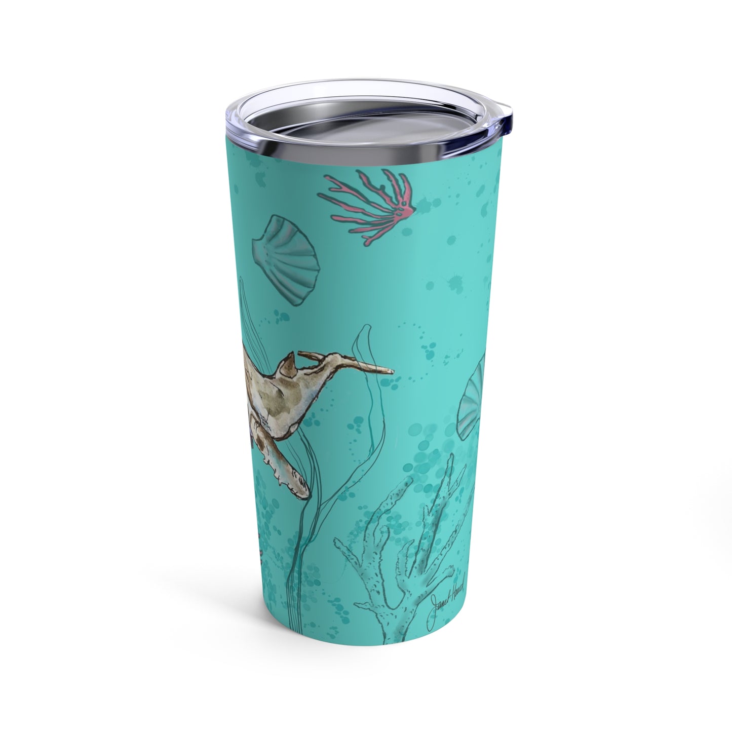 Tumbler 20oz "Whale Mother & baby" with handmade art by Janet Hoard