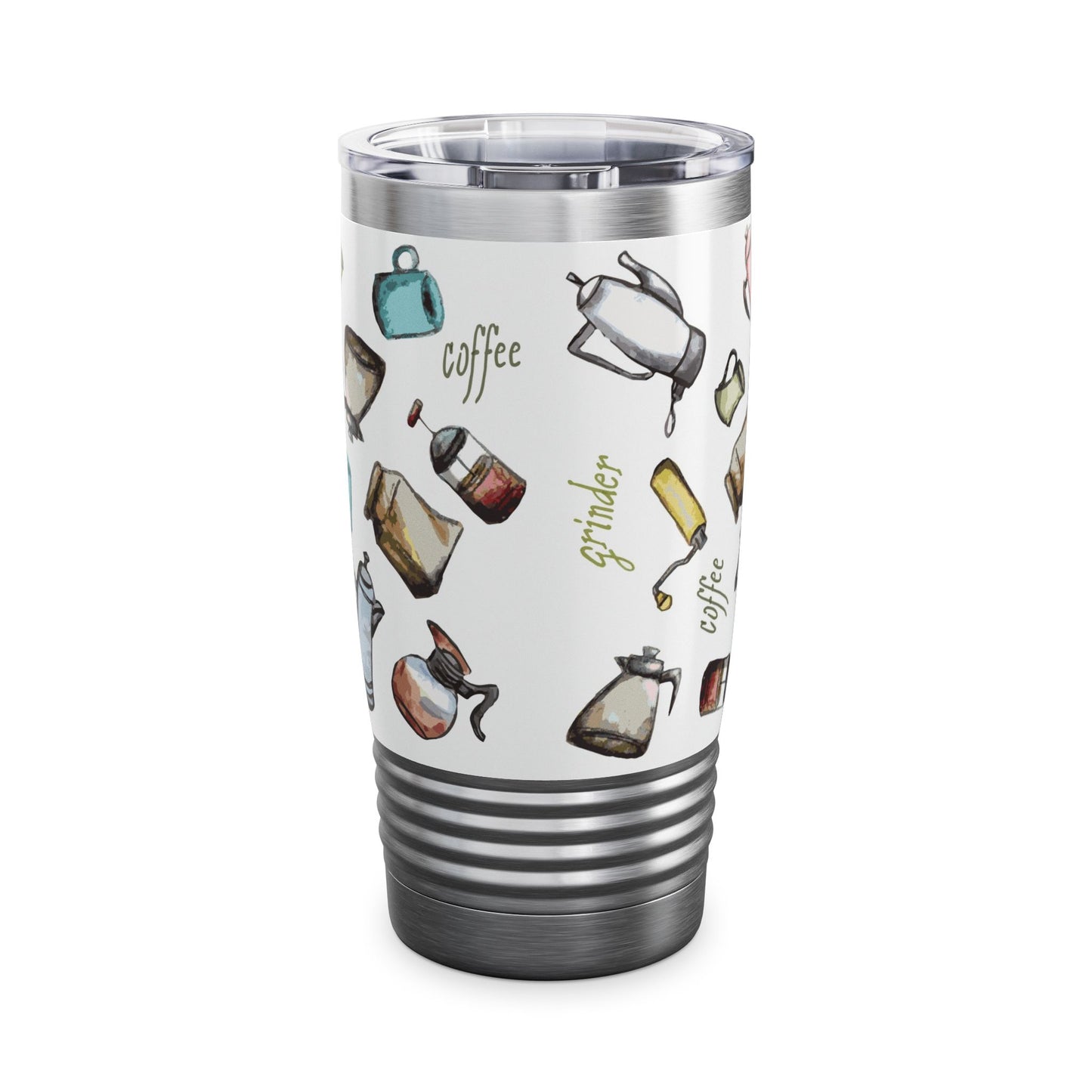 Ringneck Tumbler 20oz "Coffee Grinder White Collection" Art by Janet Hoard