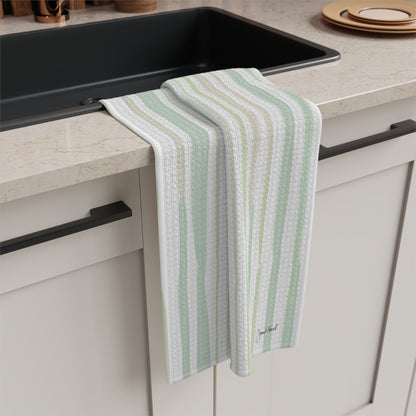 Green Stripe Kitchen Towel | Muted Greens Microfiber