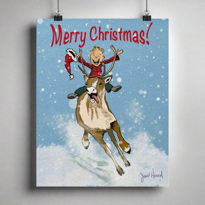 Merry Christmas Reindeer Poster | Festive Holiday Art