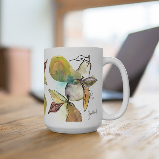 Larger Mug 15oz "Watercolor Pears" art by Janet Hoard