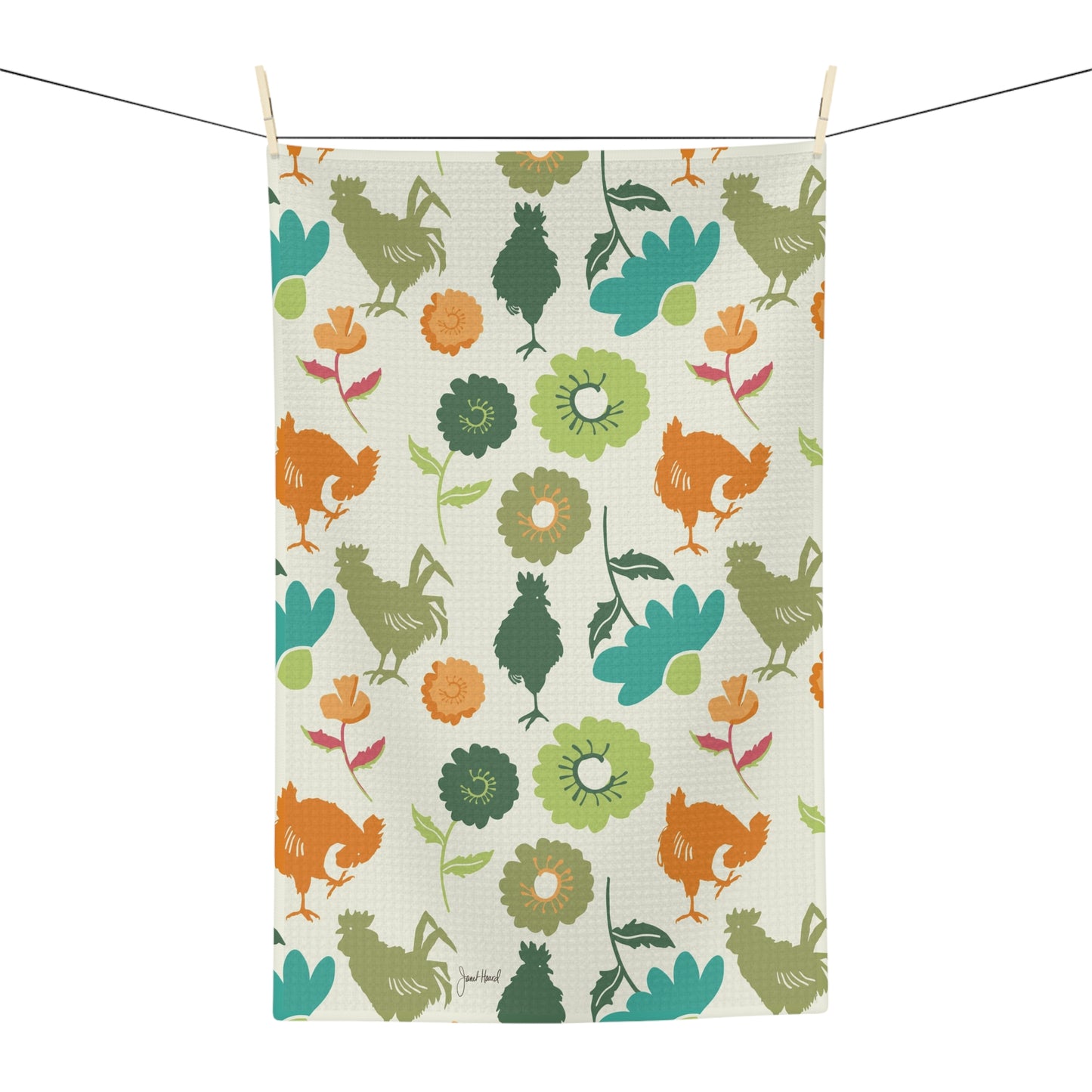 Farmhouse Rooster Kitchen Towel | Microfiber Kitchen Towel | Floral Chicken Design