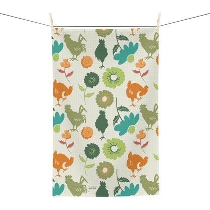 Farmhouse Rooster Kitchen Towel | Microfiber Kitchen Towel | Floral Chicken Design