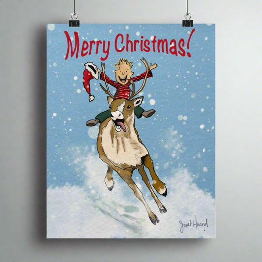 Poster "Merry Christmas - Reindeer" art by Janet Hoard