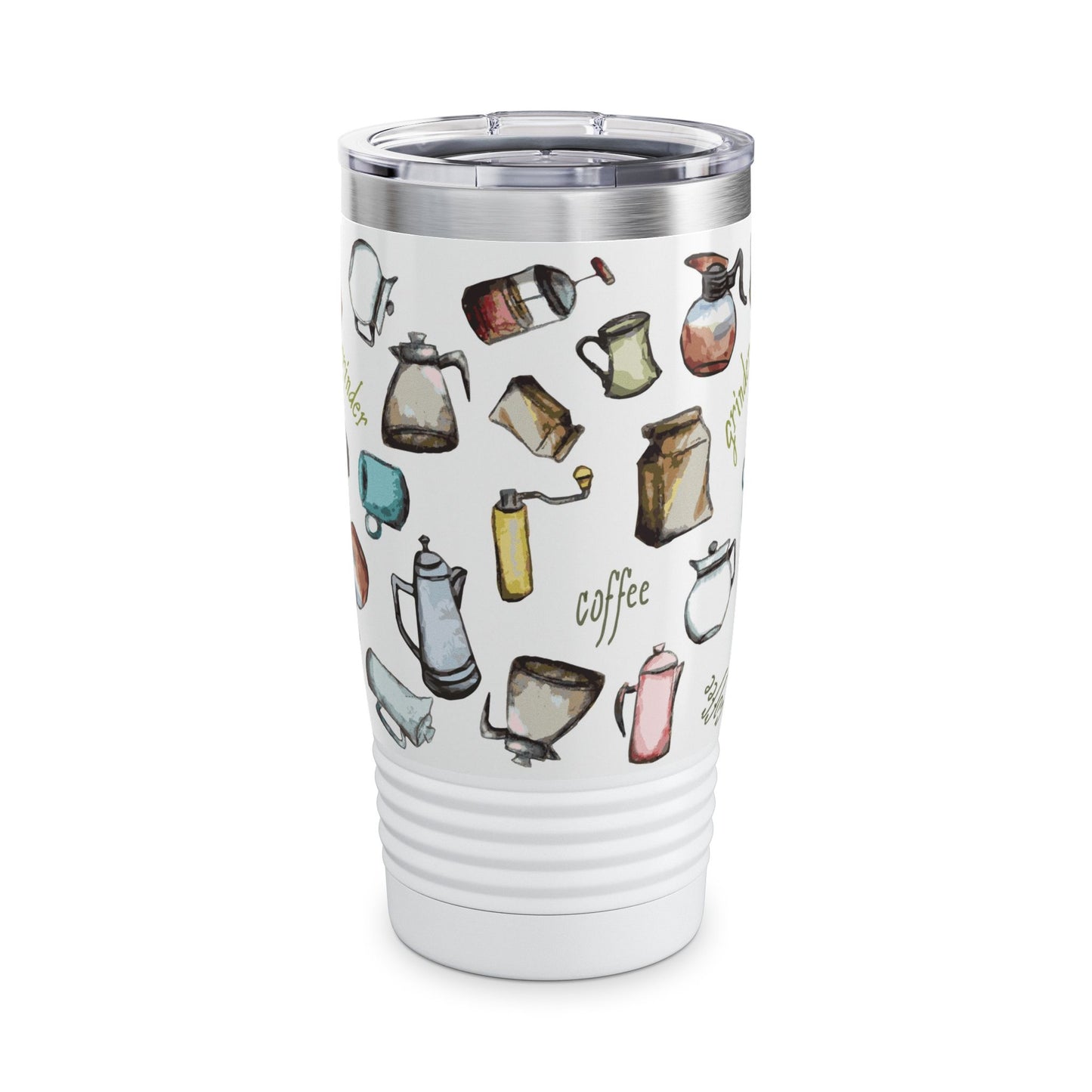 Ringneck Tumbler 20oz "Coffee Grinder White Collection" Art by Janet Hoard