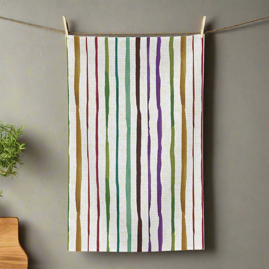 Kitchen Towel Microfiber "Rich Colored Stripes" by Janet Hoard