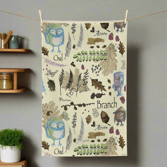 Tea Towel Microfiber "Hoot & Harvest" art by Janet Hoard