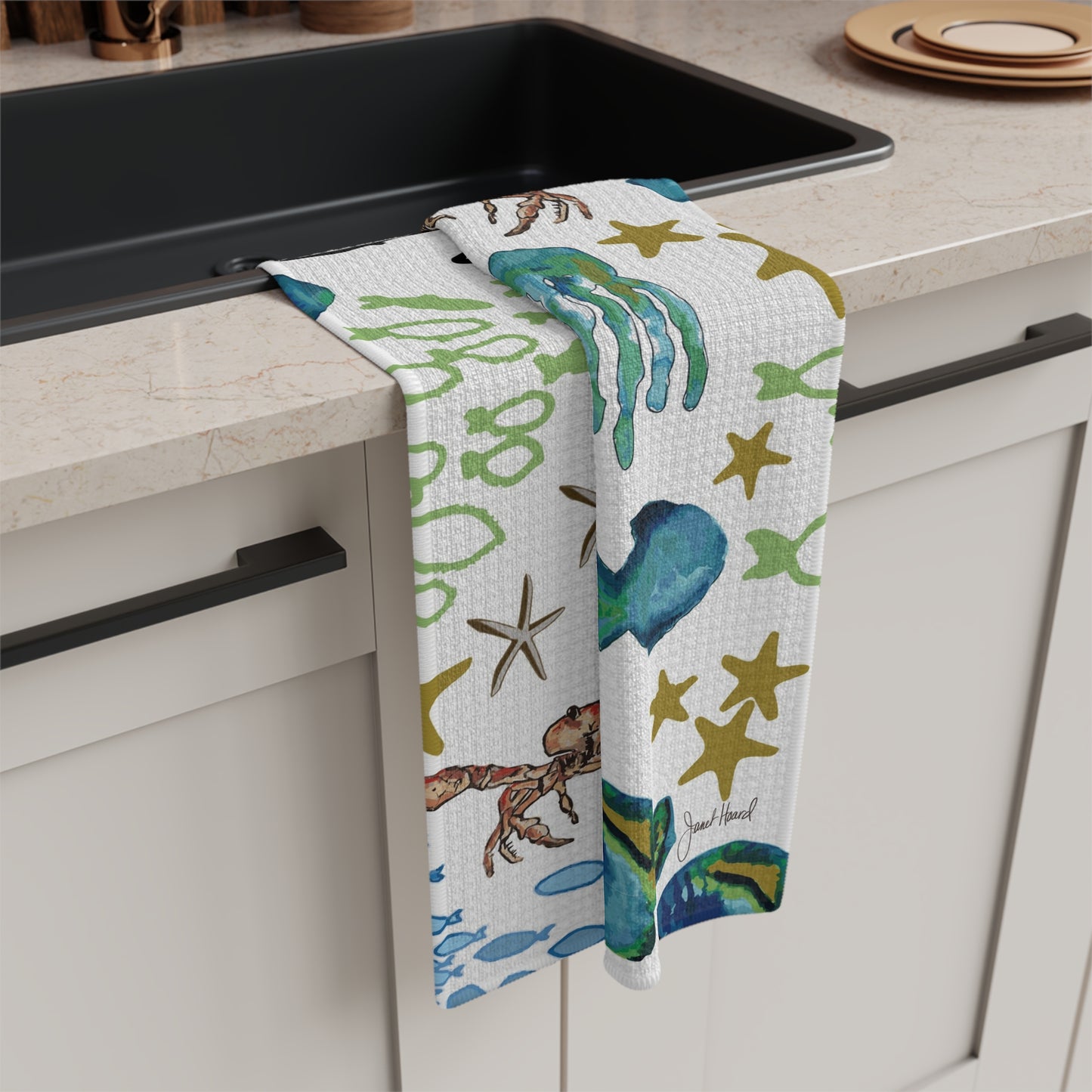 Tea Towel Microfiber "Underwater Academy" art by Janet Hoard