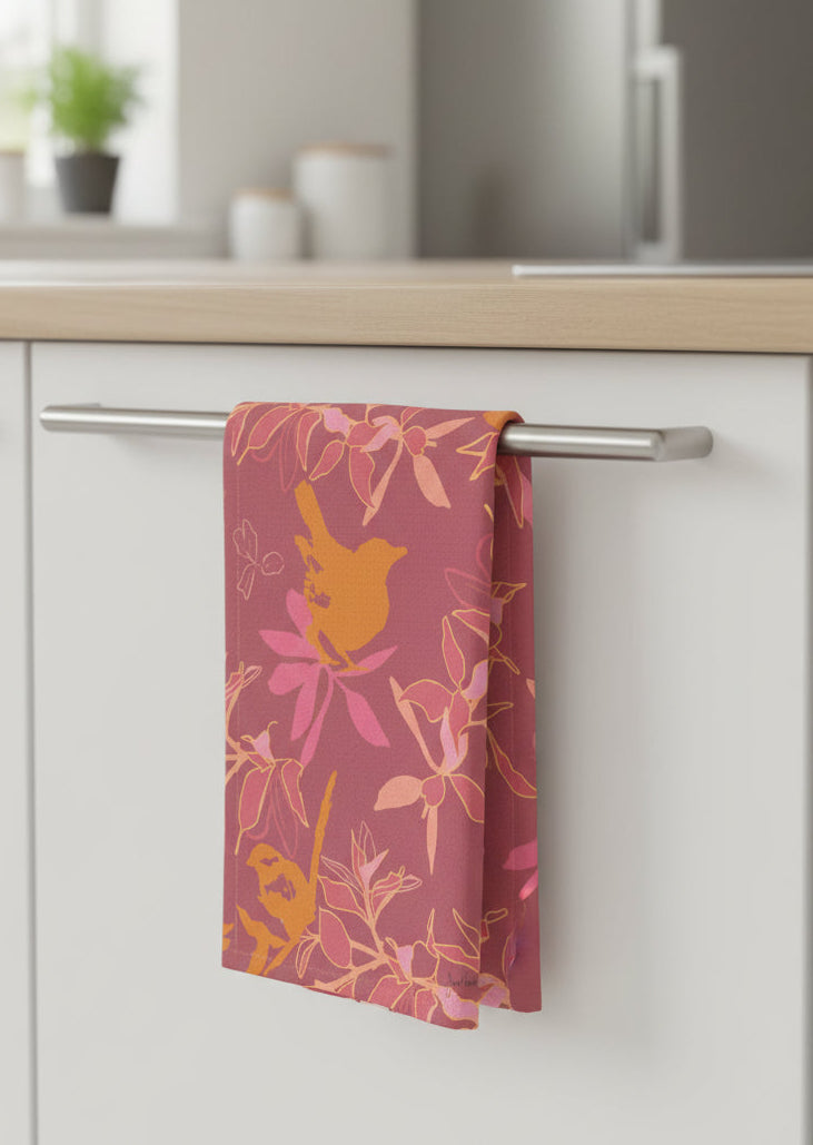 Canopy Coral Kitchen Towel | Tropical Floral Botanical Decor