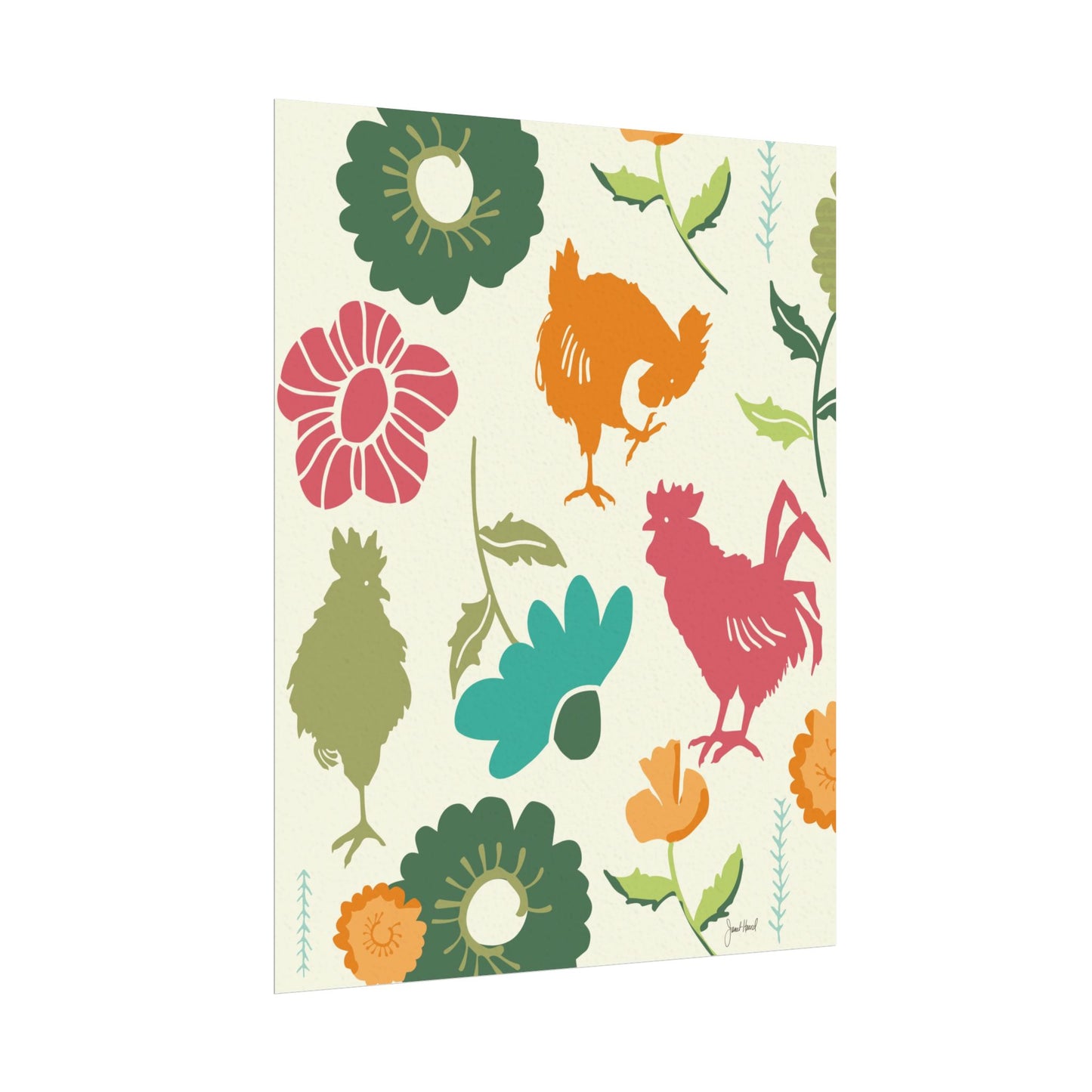 Across the Fence Wall Art | Whimsical Farmhouse Animal Botanical Print