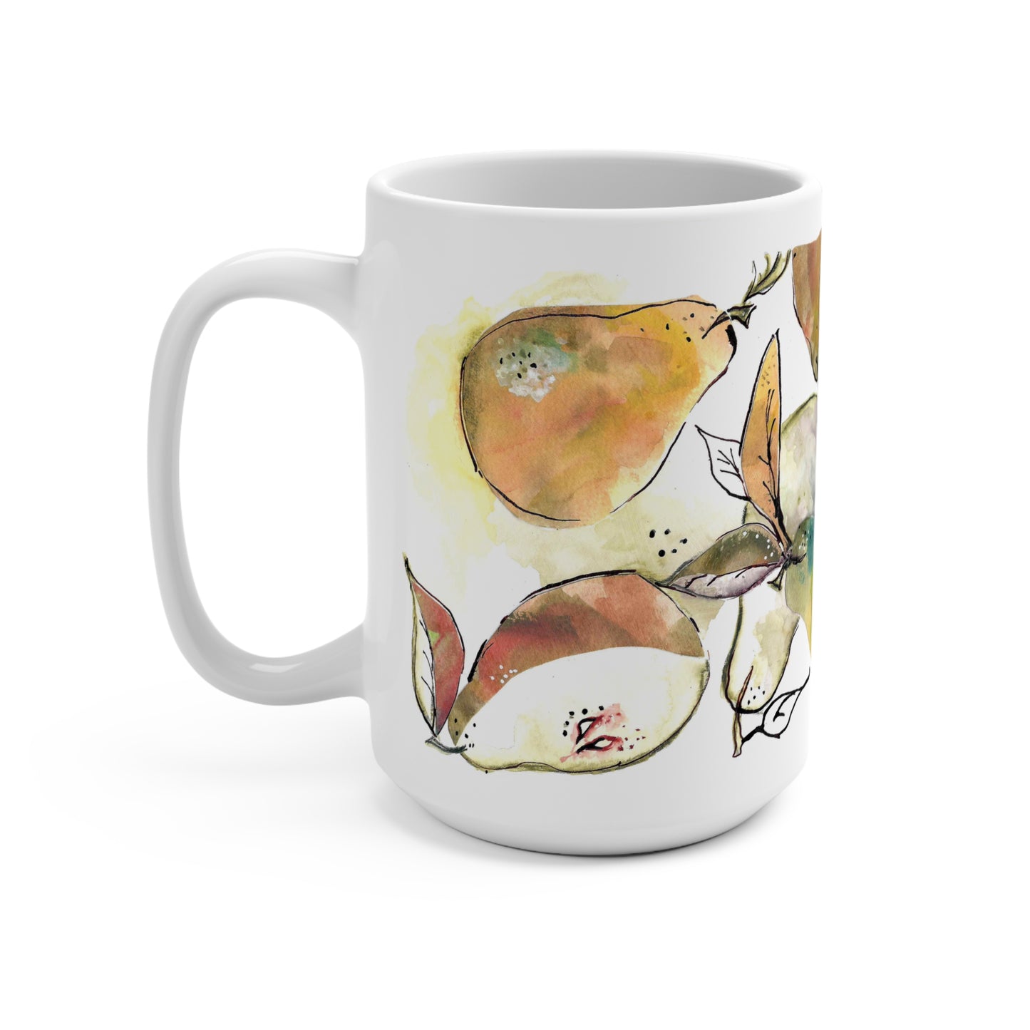 Larger Mug 15oz "Watercolor Pears" art by Janet Hoard