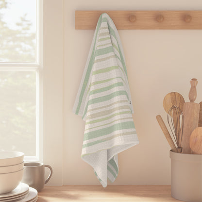 Green Stripe Kitchen Towel | Muted Greens Microfiber