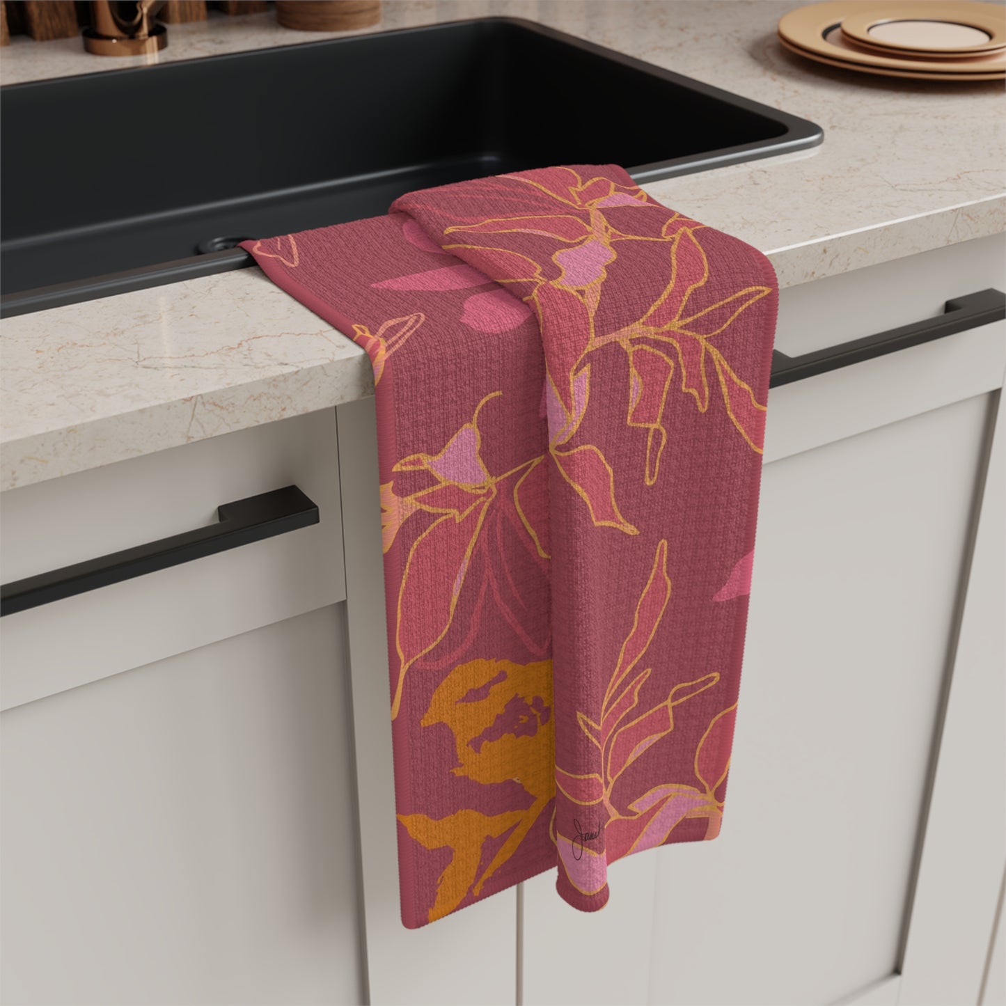 Canopy Coral Kitchen Towel | Tropical Floral Botanical Decor